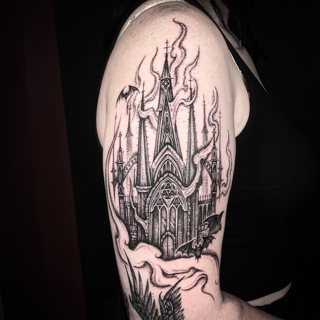 Burning cathedral ~ slowly turning this into a sleeve!
~
Now booking Feb - April 
~
Highwaterstattoo@gmail.com