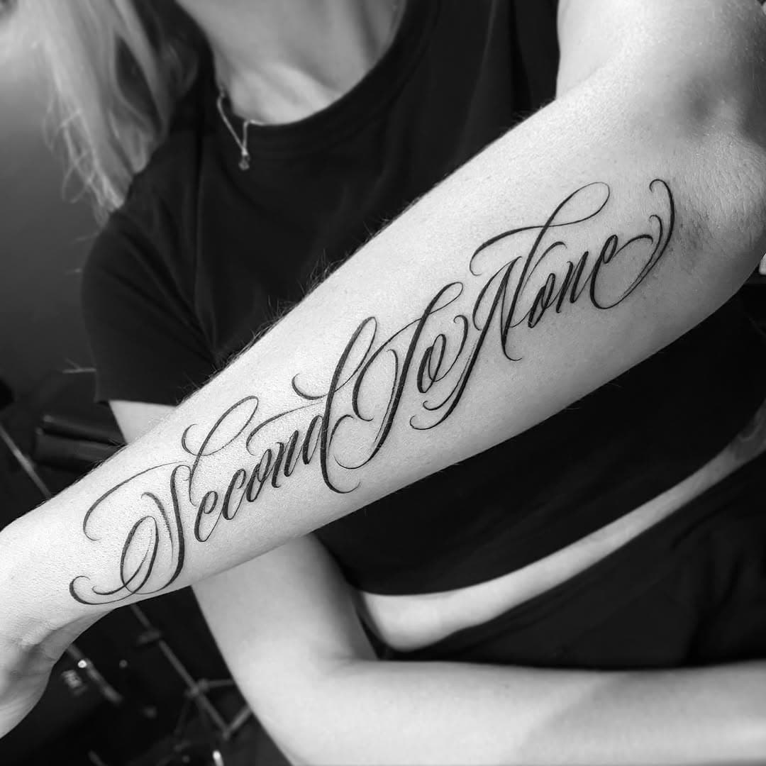 “Second to none” small and delicate flow for Jill ! Thank you 

Done at @villains_tattoo_co using @rawpigments @kwadron @balmtattooasiapacific 

#all4thekauze #customscript #freehandlettering #letteringtattoo #perthisok #finelinetattoo #tattooideas #tattoo #perthtattooartist #scripttattoo #typography