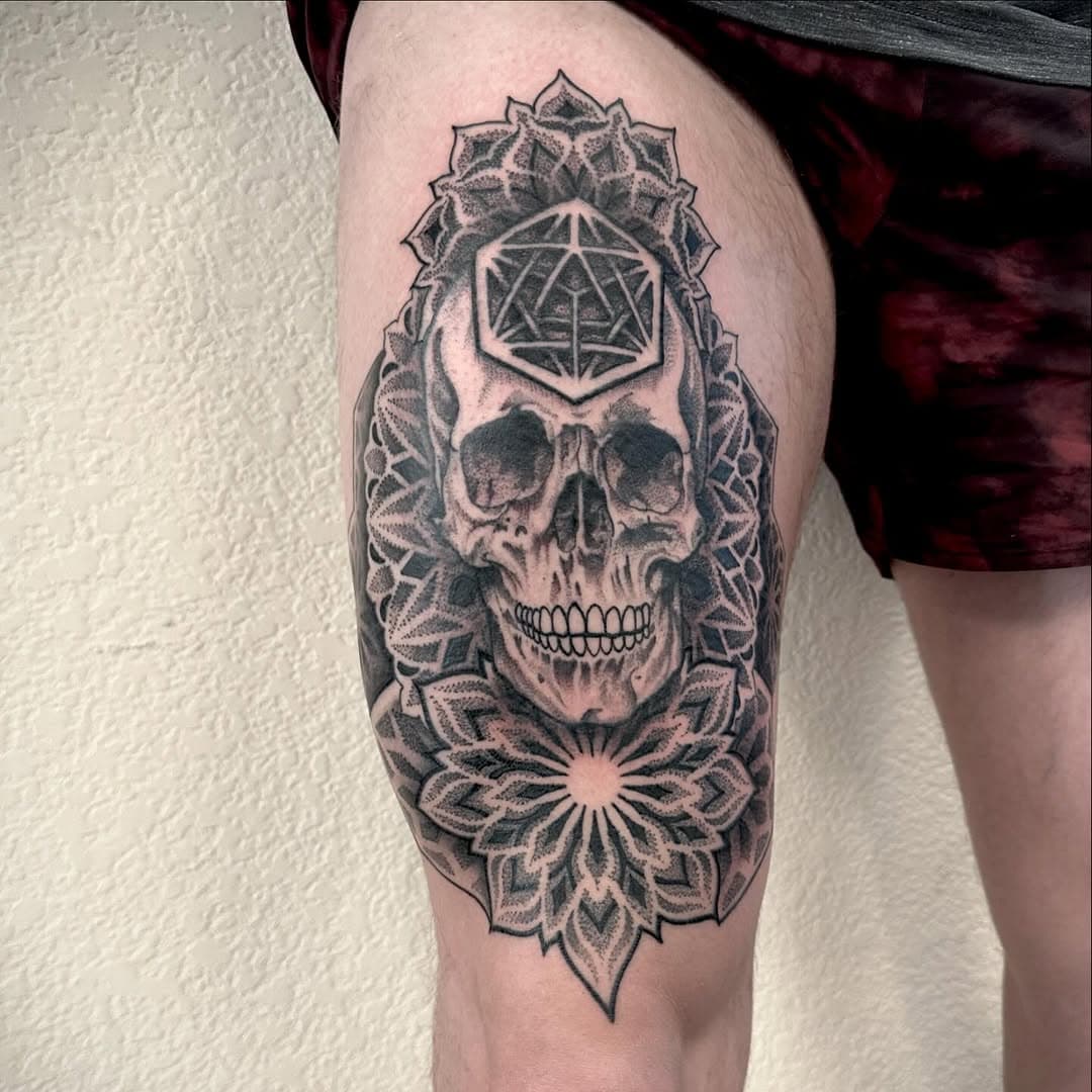 Part of a leg sleeve in progress..💀 Thanks Matt!
•
•
•
• #blacksagestudio #ColorfulConcepts #mandala #tattoo #dotwork #dotworktattoo #blackwork #blackworktattoo #ornamentaltattoo #ornamental #geometrictattoo #hustlebutterdeluxe #dynamicink #truetubes #fusionink #blackclaw #blackclawneedles #stencilstuff #Kwadroncartridges #tatsoul #denvertattooartist #Coloradotattooartist #EvergreenColorado #cheyennetattooequipment #skulltattoo #blackandgreytattoo #workinprogress #allegoryink #cheyenne_tattooequipment #blackworkers