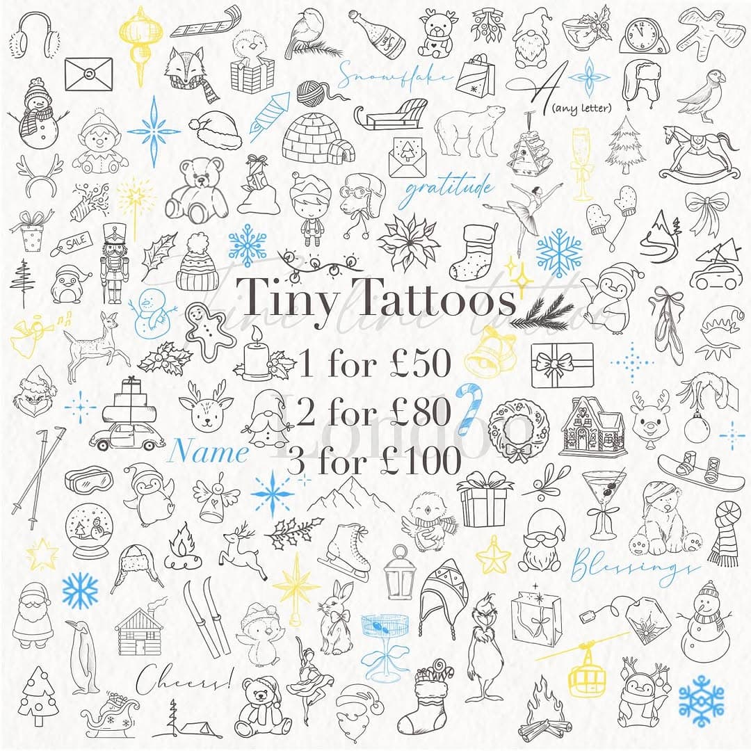 Available Tiny Tattoos designs ✨

Mix and match, choose designs from any 4 sheets 

•up to 3cm (£2 coin size) 
•can be done in red or black ink
•neck,face,fingers, hand and feet £10 surcharge per each design 

Dm to book or if you have any questions 📥

#tattoo #tattooartist #tattoolondon #londontatteoo #tattooartistlondon #finelinetattoo #finelinelondon #tinytattoo #fyp #foryou #foryoupage #piercing #tattoos #london