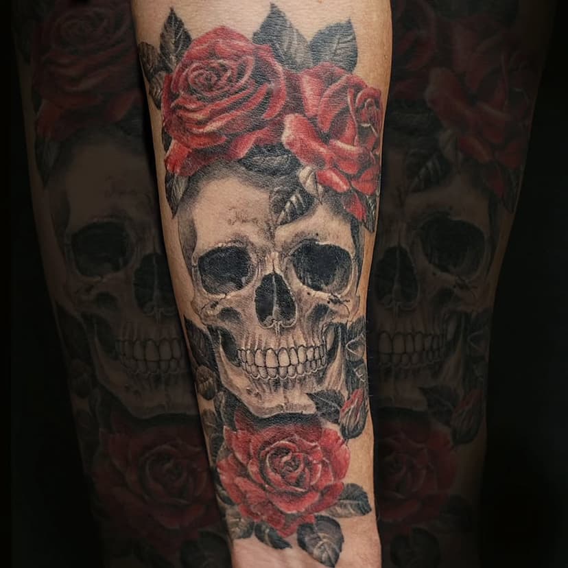 #skullandflowers #skulltattoo #skullandroses #skullandflowerstattoo #skullandrosestattoo #redroses #redrosestattoo #trilogy95 #trilogytattoo