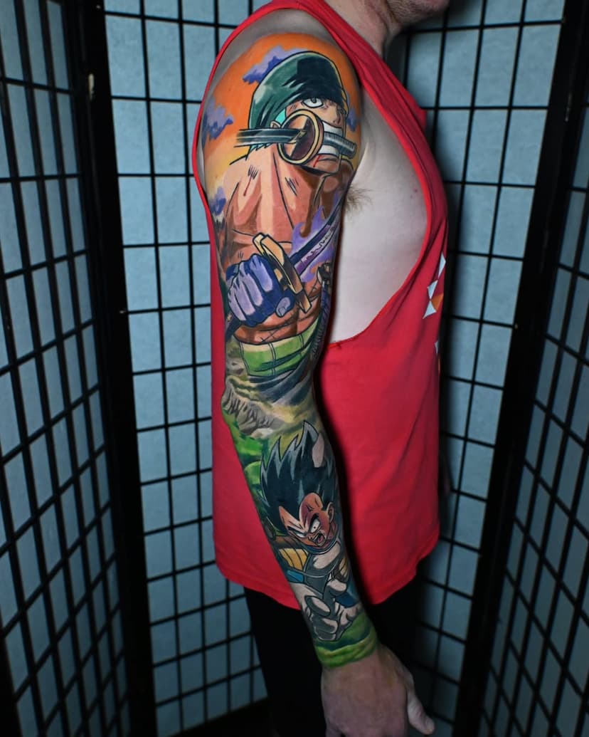 :) Complete Jake's Anime sleeve featuring Vegeta, Zoro, Inosuke and Bakugou 
Thanks for being so consistent the last year dude!
-
#animesleeve #sleeve #tattoo #vegeta #zoro #inosuke #bakugou #dbz #onepiecetattoo #dragonballtattoo