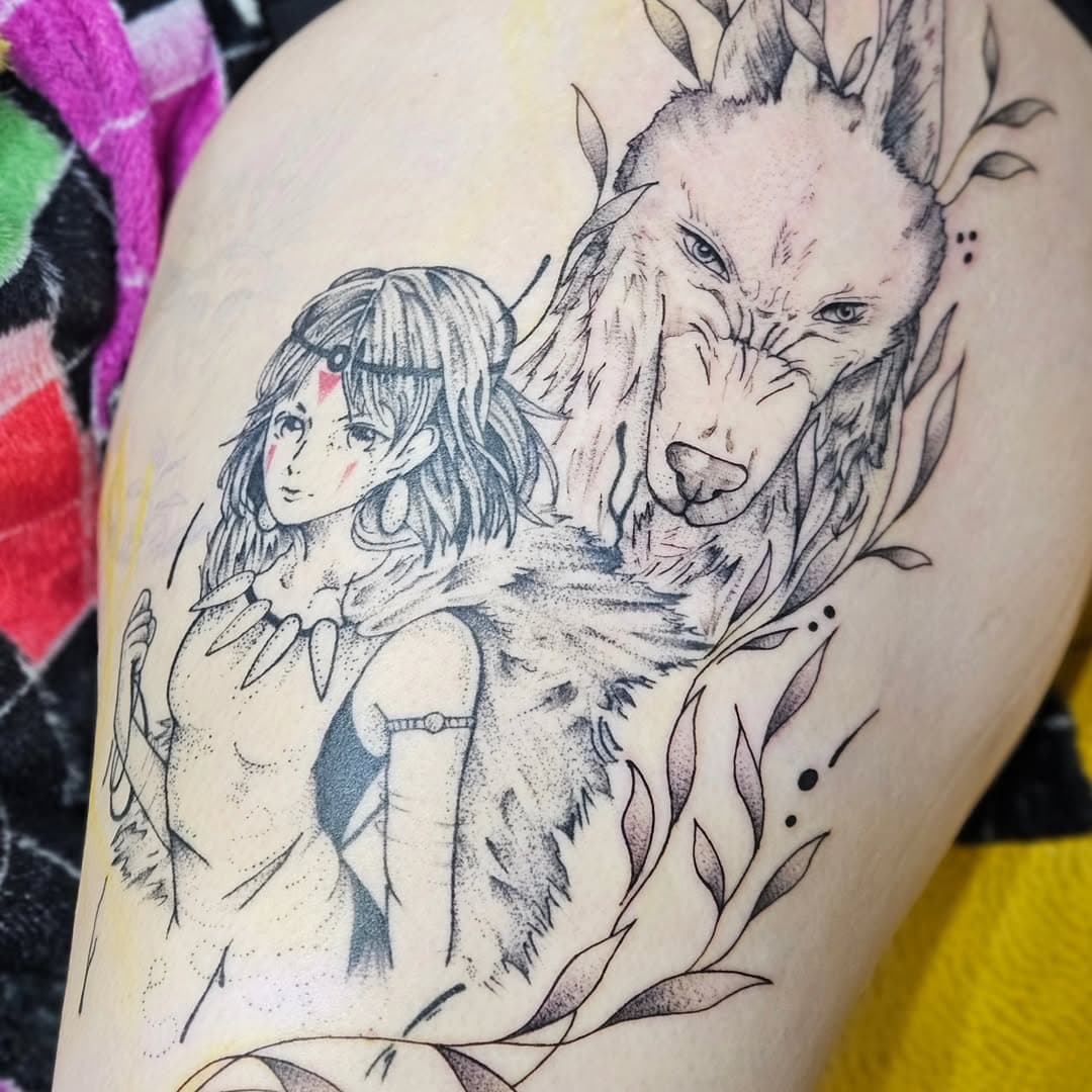 More to our Princess Mononoke #princessmononoketattoo #peppershadingtattoo #finelinetattoo #femaletattooartist