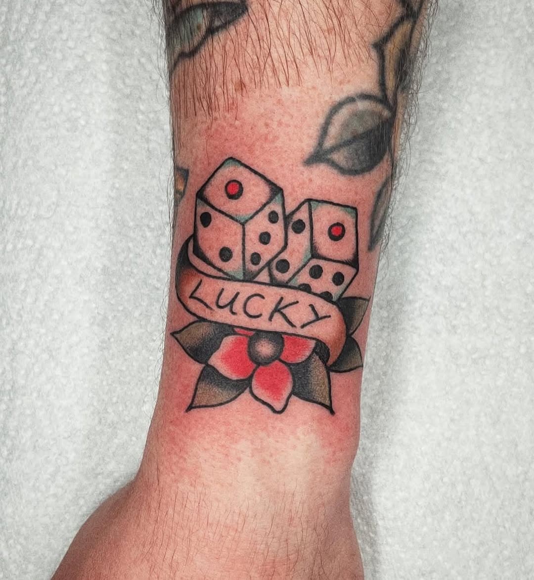 Roll the dice, are you lucky? Tattoo by @bjfordtattoo 
—————————————————————
Walk-ins welcome or DM/contact the shop to book in.

Call us on: 020 7175 0133

We are open:
11-7 Mon - Sat 
11-5 Sun 

You can find us on Cheshire St, 10 mins away from Shoreditch High Street or just off Brick Lane. 
——————————————————————
#tattoo #tattoostudio #tattooshop #tattooparlour #tattoolondon #bricklane #bricklanetattoo  #ttt #inkedmag