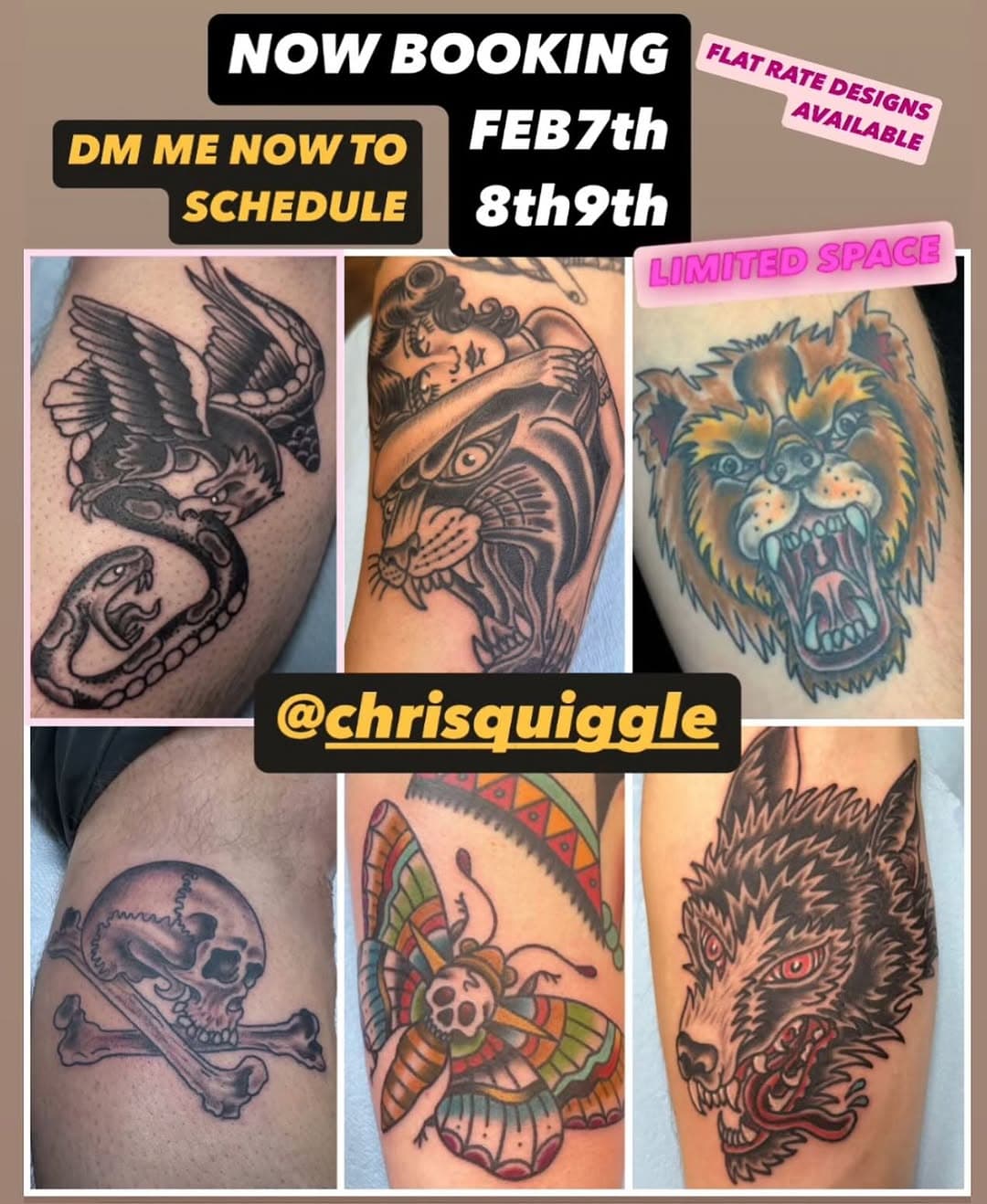 @chrisquiggle will be out at the Black Duck on Feb 7th, 8th and 9th! Drop him a line and book some time today!