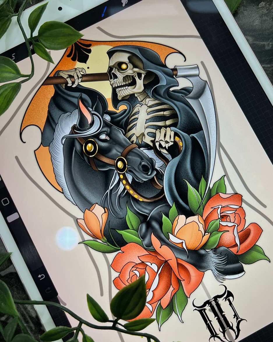 I’m looking to do more bigger projects at great discounted rates. Similar to this back piece design (already taken) Just need you to give the artistic freedom.
Colour or black and grey. 
No cover ups.
Full commitment.
If this is for you, let me know and we can get things rolling. 
.
.
.
.
#grimreaper #grimreapertattoo #grimreaperart #neotraduk #backpiecetattoo #backtattoodesign #tattooflashes #flashtattoodesign #neotradflash #neotraddesign #uktattoos #blackpooltattoo