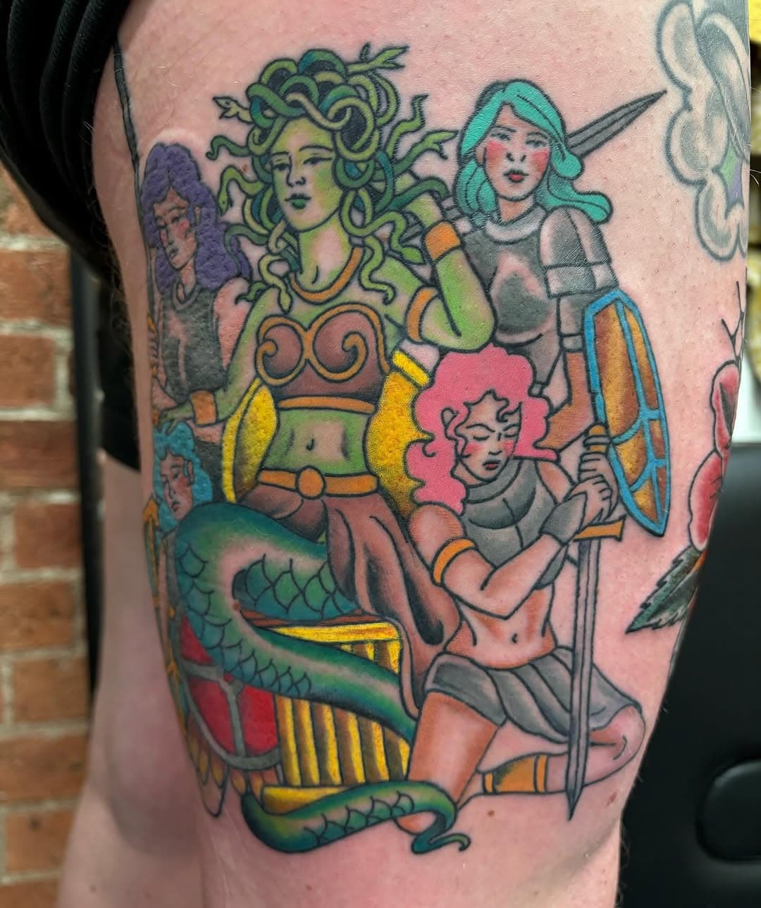 Some healed some fresh. All the colour for this one for David, thanks as always. 🐍 ⚔️ done a few weeks back @kodamayamatattoo #leeds #leedstattoo