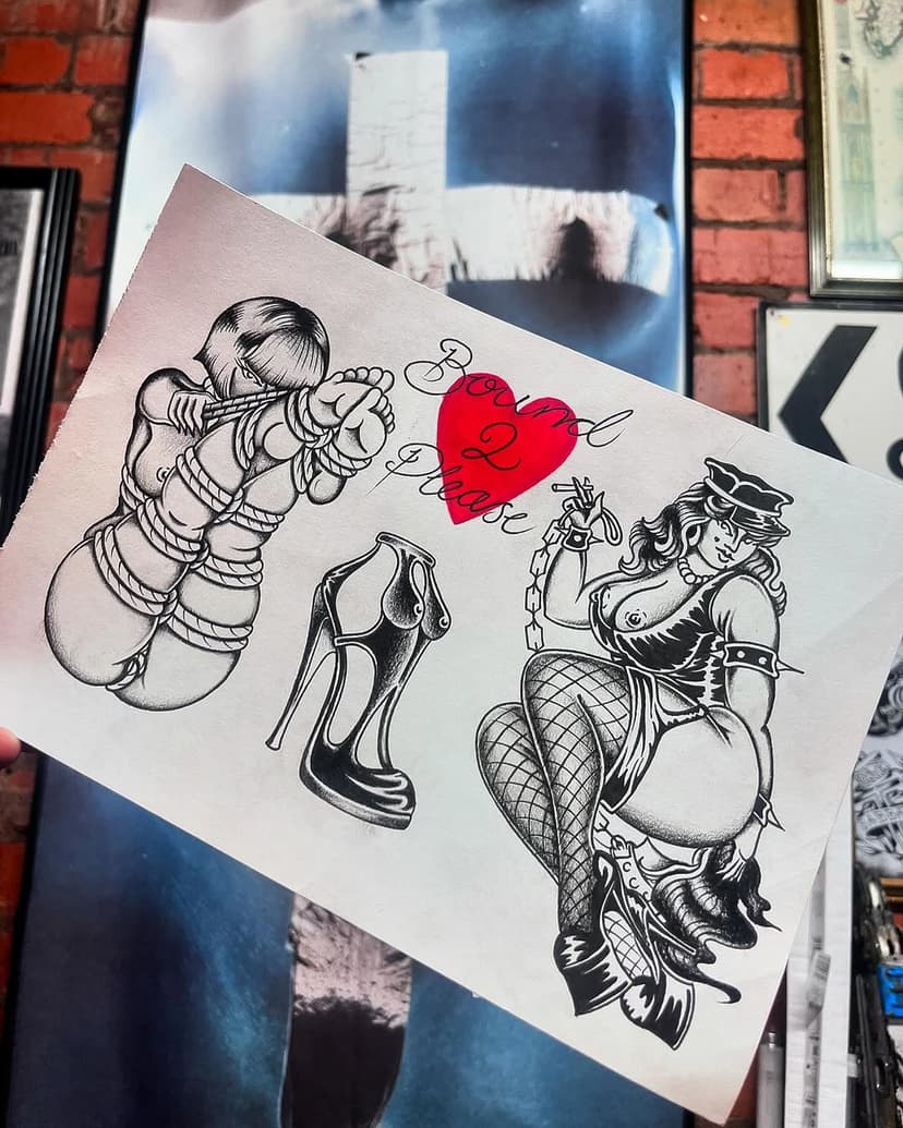 Bound 2 Please. Available designs. DM to book. 
#manchester #pinup #latex #shibari #valentines #tattoo #art