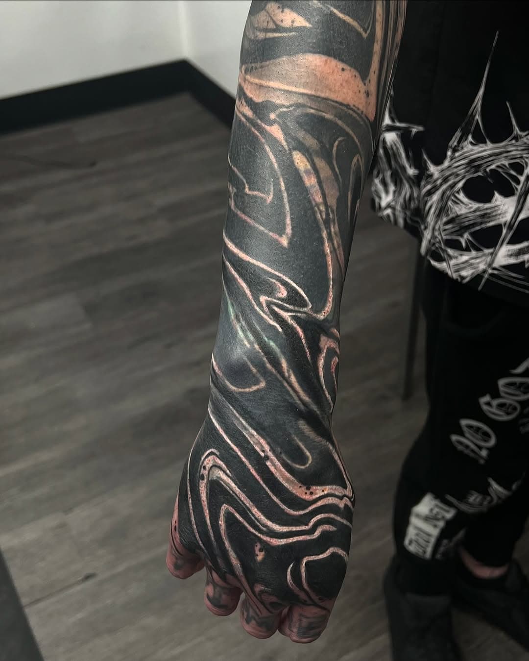 Getting some progress on Drew’s sleeve coverup.