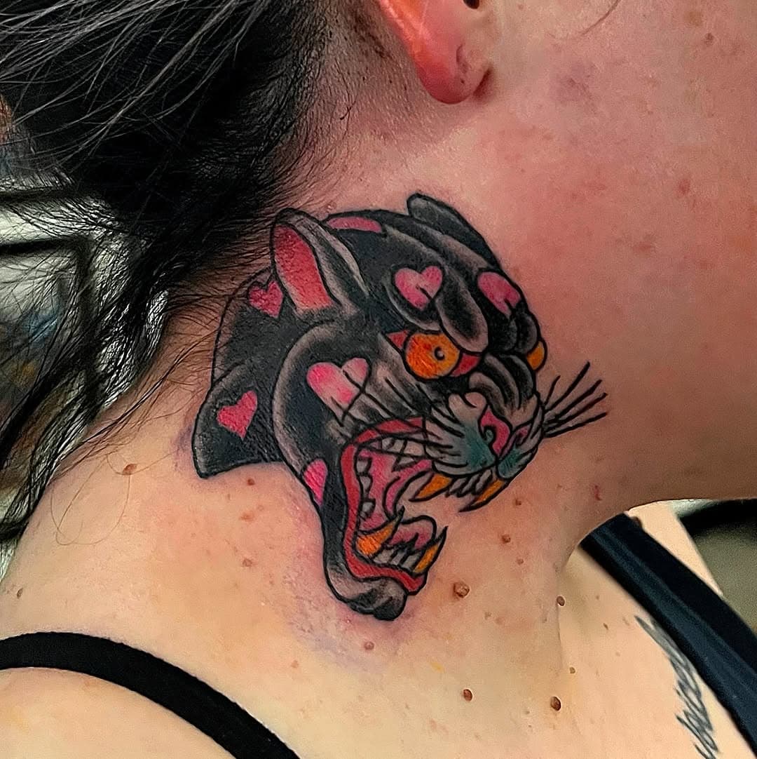 #traditionaltattoo #panthertattoo #tampa #tampatattooer #necktattoo