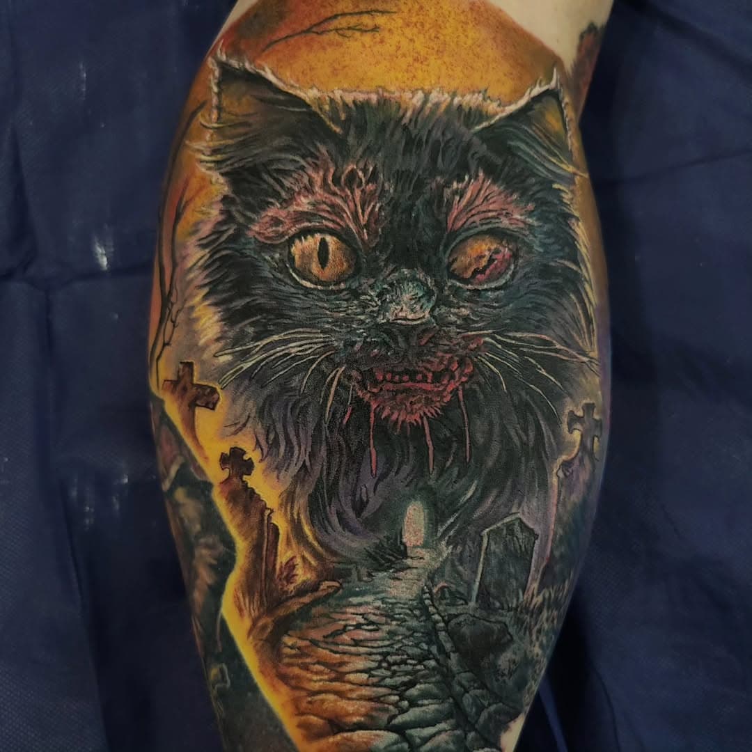 Pet cemetery. Always happy to tattoo this style. #petcemetery #stephenking #novel #horror #realism #tattoo #art #melbournetattooist #melbournetattoos #tatt #cat #mainecoon