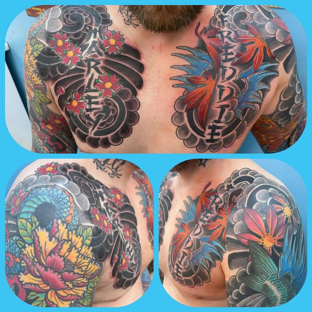 Finished off Lees chest pieces connected to existing sleeves.