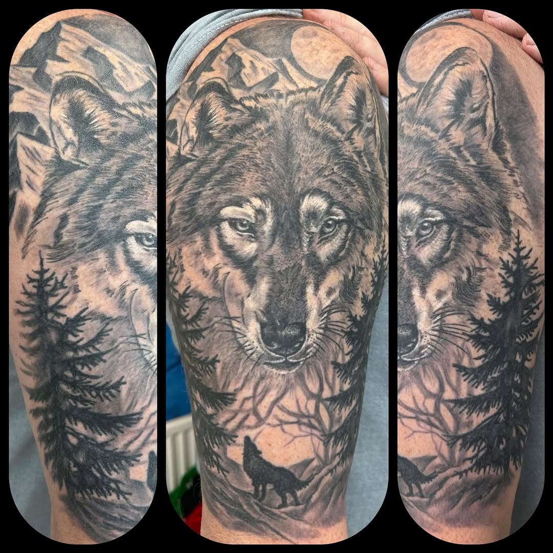 Wolfy wolf one month healed. Few touch ups then done 👍🏻