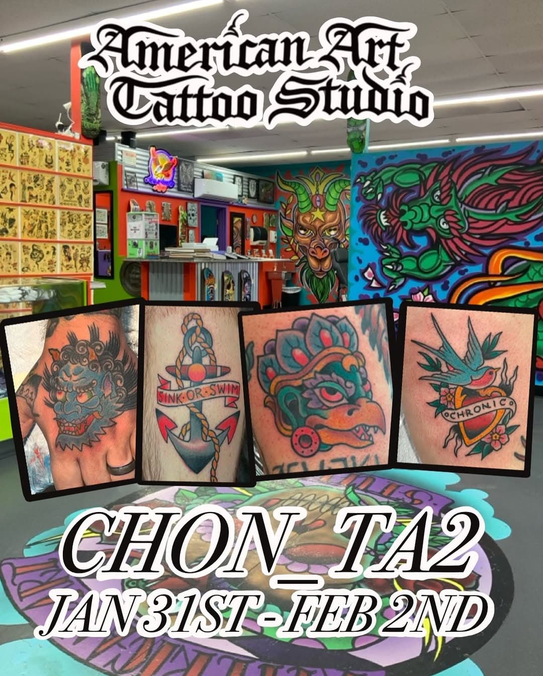 @chon_ta2 will be guest spot artist weekend @americanartstudio29 . Come get some clean traditional.