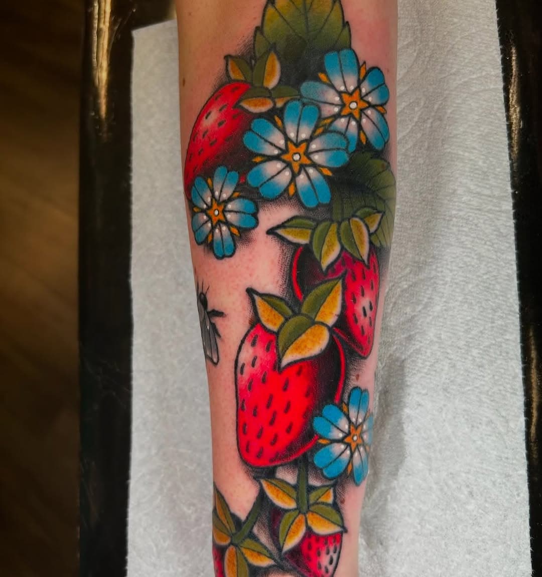 Strawberry’s by @frankietattoos  @fusion_ink @criticaltattoosupply @tatsoul @secondskin @jetblacksupply #temecula #murrieta #sandiego