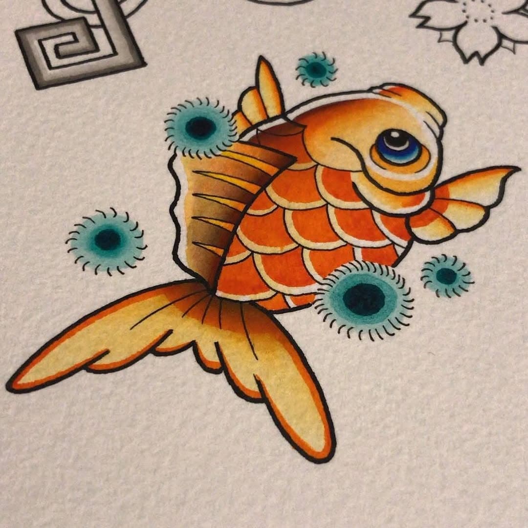 Little #goldfishpainting available to #tattoo #tattooflash #spitshading #japanesetattooflash #goldfishtattoo