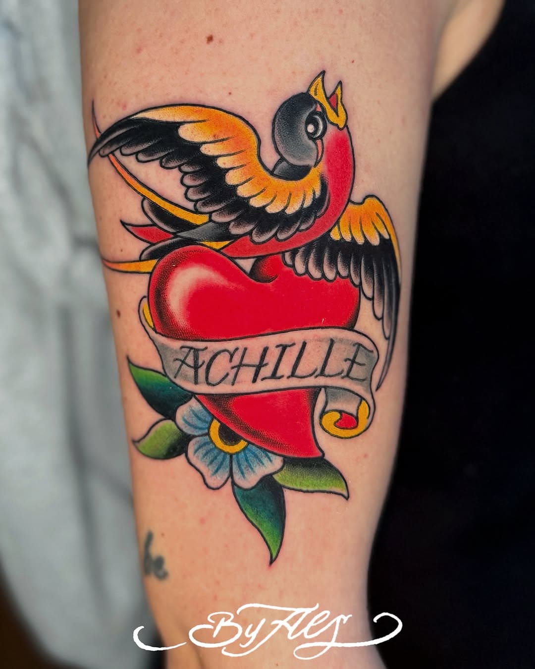 SWALLOW & HEART for a little Achille!
Done at @supreme.tattoo_byals 
.
Grazie Silvia per la fiducia🙏🏻
.
X INFO:
☎️ 3497047546
Or DM