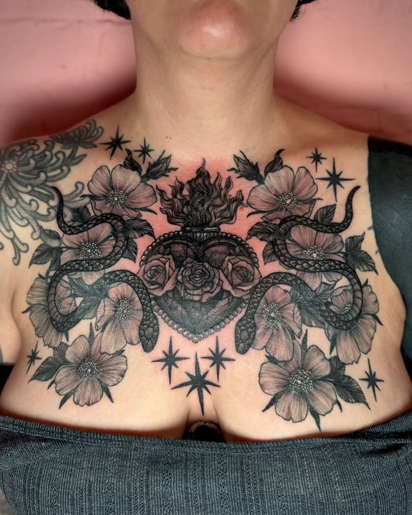 the best kind of projects end in you formally inviting your client to turn into a friend. it has been so fun to work with Naomi whilst she goes through this transformation! this chest piece consists of cover ups, fixing lil snakes and adding botanical wonderment and it was all such a dream thanks to the exceptional company. 🩷 

I am currently taking bookings for february - may. please submit all enquiries via the form on my website. thank you! 🩷

made @thedollhousebtn 💗

#brightontattooartists #brightontattoo #femaletattooartist #brightontattooartist