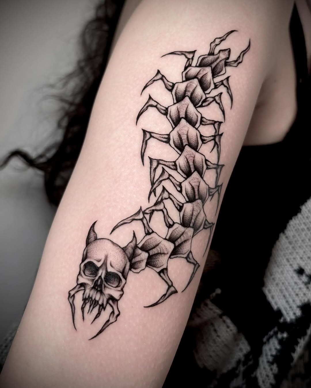 Skull/Vertebrae Centipede | DM To Book
.
.
.
#centipedetattoo #skulltattoo #vertebraetattoo #insecttattoo #bonetattoo #darkarttattoo #blackandgrey #blackandgreytattoo #finelinetattoo #fineline #blackwork #blackworktattoo #illustrativetattoo #losangeles #losangelestattoo #sanpedro #longbeach #longbeachtattoo