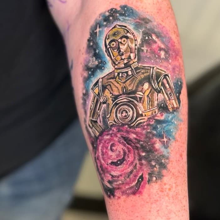 Started this Star Wars/galaxy sleeve! Who’s your favorite Star Wars character? 
.
.
.
#tulsa #tulsaok #tulsaoklahoma #oklahoma #tattoo  #tattooed #tattooer #tattooist #instagood #starwars #galaxy #space