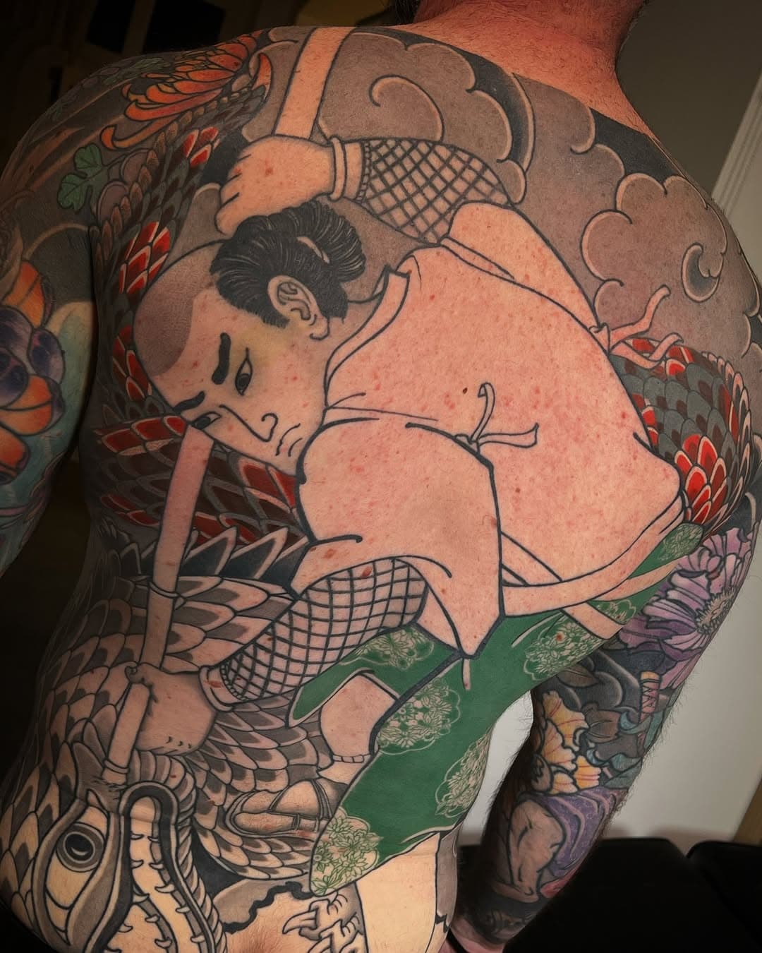 Nice progress here !:) 
@rocktattoo_opole 
@laser_w_rocktattoo 
@neba.pl 
.
.
.
#japanesetattoo #irezumi #wabori #horinono #inkedmag #backpiecetattoo #opole #tatuaz