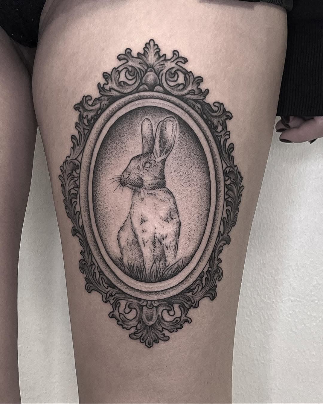 #picture #of #a #rabbit #in #a #frame #as #a #tattoo #blackwork #blackworkers #blackworkerssubmission #tatuering #tattoos #tttism #ttt #onlythedarkest #onlyblackart #onlyblacktattoos #darkart #darkartists #taot #tatuagem #tatuagens #dotwork #fineline #dotworkers