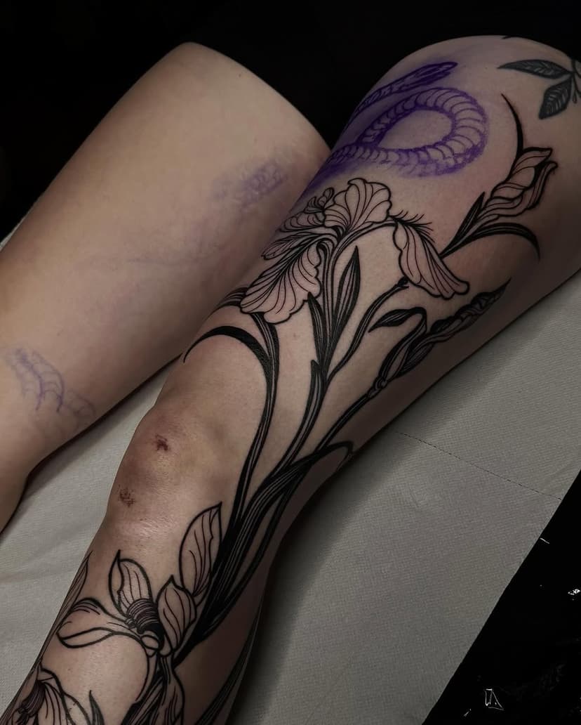 Can’t wait to see the final result of this double leg sleeve project 🫠

Done at @toivo.ttt 
With @mothertattoomachine 
………………………………………………………… 
Info & booking ovenmartina@gmail.com ✉️
•
•
•
•
#blackworker #blackworktattoo #blacksubmission #artesobscurae #occulttattoo #darkartists #onlythedarkest #onlyblackart #blxckink #qttr #tttism #blackworkitaly #vegan #blkttt #darkacademia  #lightacademia #blacktattoo #engravingtattoo #darktattoo #queertattoo #queertattooartist #lgbtq #botanicalillustration #engravingtattoos #medievaltattoo #medievalillustration