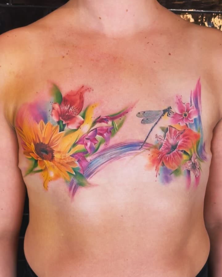 Part 2 for my @tittoo_org winner! (#postmastectomy) A beautiful boldly colorful flower piece 🌺🌈✨ Really happy I could make this for you Sandra! 😍💖 it covers the scars really well! #mastectomy #breastcancerawareness #flowertattoo #scarcoveruptattoo #watercolortattoo #tattooart #tattooartist #marloeslupkertattoo #uniquetattoos #colourtattoo #colour #tittoo