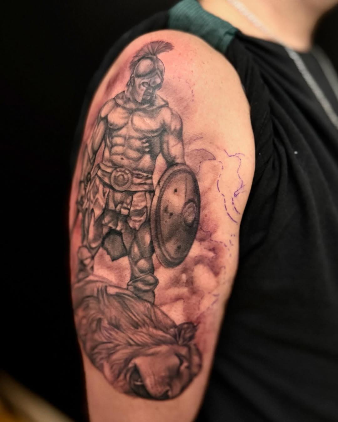 Today I got to hang with my old friend DQ and tattoo this badass spartan gladiator, thanks for sitting like a boss Derek! #goldfinchtattoocompany #tattoo #tattoos #tattooshop #tattooed #tattooedpeople #tattooedmen #tattoosofinstagram #fyp #tattoostyle #tattoosnob #gladiator #spartan #syracuse #syracuseny #cny #upstate #upatateny