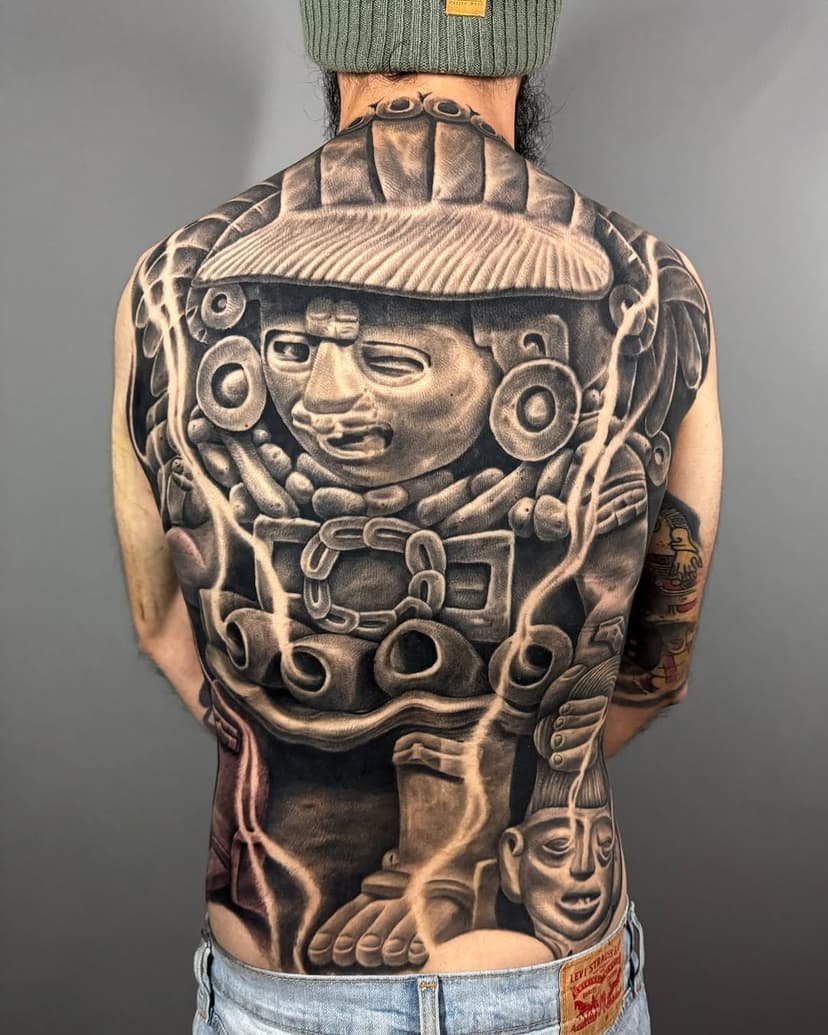 Xipe-Totec (the flayed one) Life/death rebirth deity 
Not done yet, still the back of the head and butt to do (xipe is sitting on a pile of skulls)
.
👁 Now booking - Feb / March 
(I have some special rates for back pieces, sleeves and large projects)
👉🏻For any questions and availability call or text us at 909 6415488 
.
Done with:
@cheyenne_tattooequipment 
@radiantcolorsink
@tatsoul 
@aftercareh2ocean 
@allegoryink
@sullenclothing
.
.
www.tattoosbygoethe.com