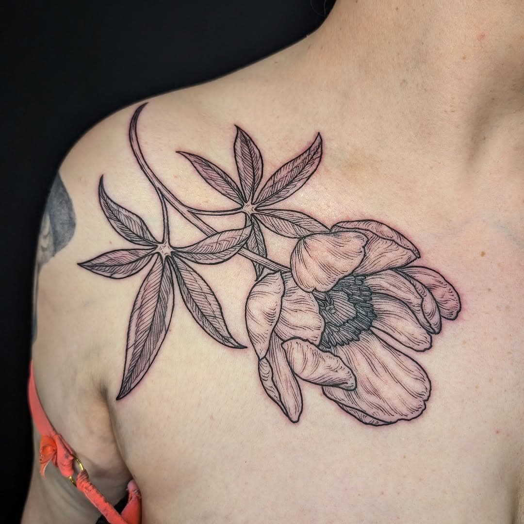 One from my flash for Emily! Would you like to see more florals like this?! 
I have a couple slots left in February and I'm also booking March. DM or email laurabeatricetattoos@gmail.com for bookings and enquiries. 🌸🌿
.
.
.
#floraltattoo #botanicaltattoo #illustrativetattoo #lineworktattoo #woodcuttattoo #engravingtattoo #vintageillustration #flowertattoo #peonytattoo #peony #flowers #blacktattoo #blackwork #blackworktattoo #blackworkers #linework #tattooed #tattoo #tattoos #tattooing #tattooist #vegantattoo #uktattoo #manchestertattoo