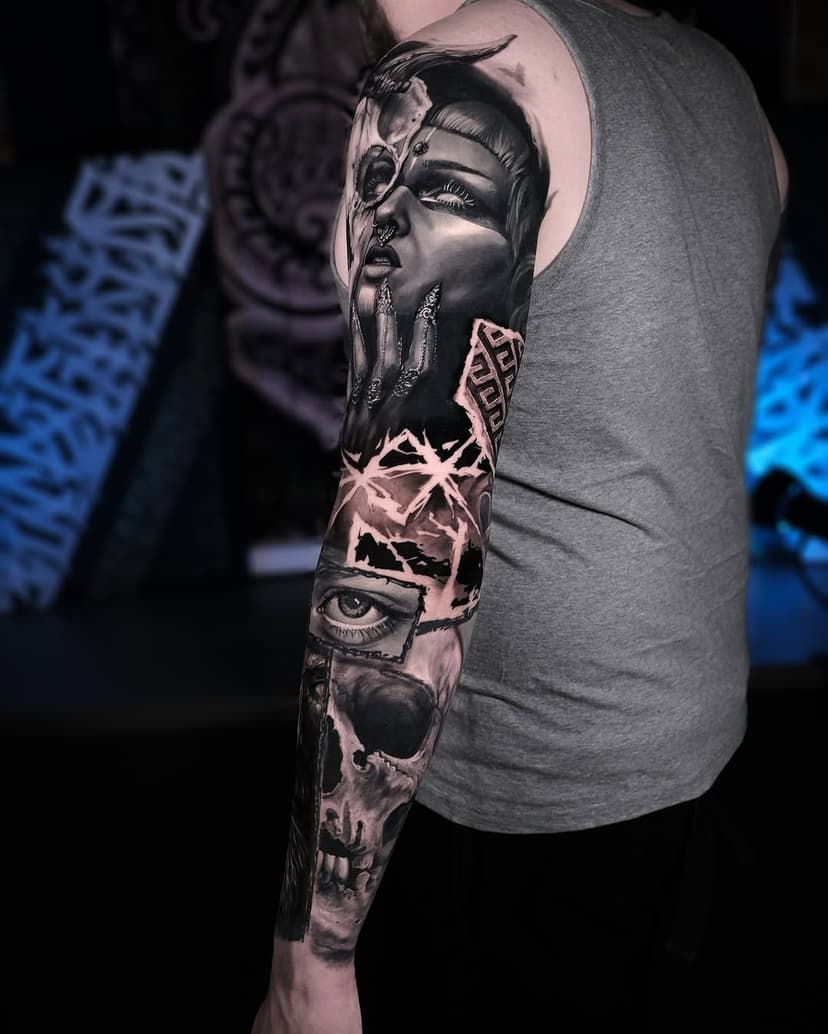 Finished sleeve 😎🤟 @blackouttattoocollective @emalla.official #inkedmag #tattooinstartmag #realistictattoo #blackandgreytattoo #inkedmag #tattoorealistic #питертату #татуспб #татумск #татумосква #rumittattoo