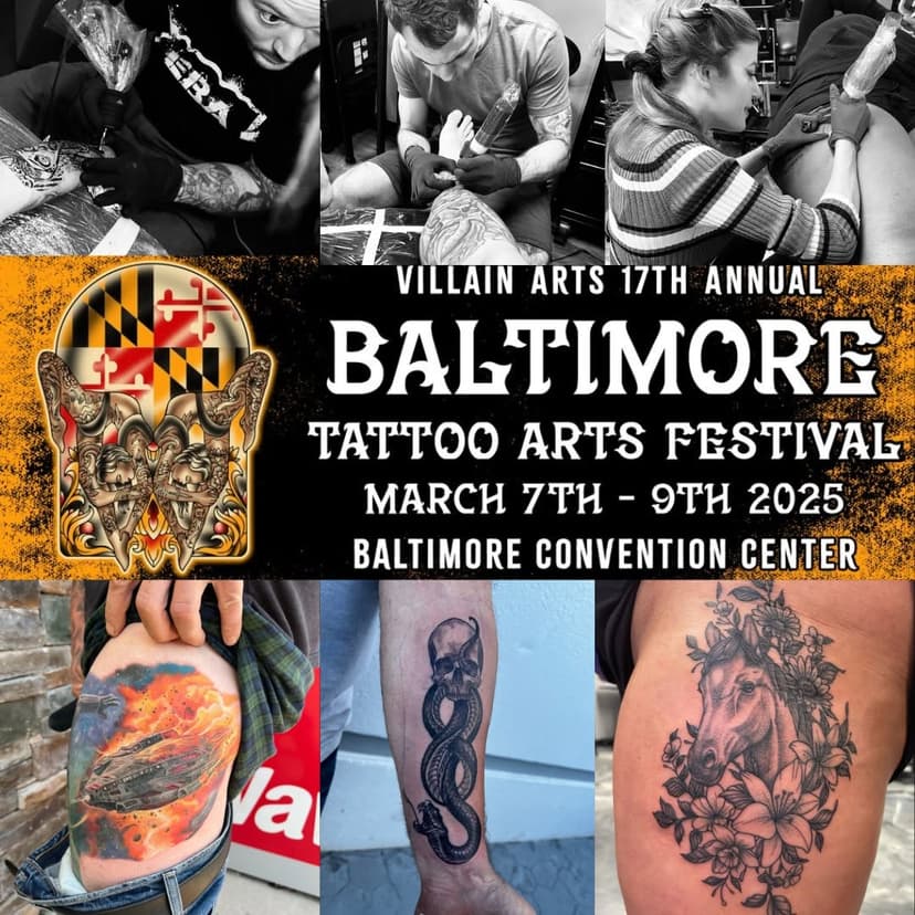 Evolved Body Arts is heading back to @villainarts Baltimore! 🎉⚡️ We're thrilled to be part of the 17th Annual Baltimore Tattoo Arts Festival from March 7-9, 2025 at the Baltimore Convention Center!

We can't wait to see familiar faces, meet new ones, and sink our teeth into some killer tattoos. 🖤🔥 Make sure to stop by our booth and book your next piece!

#EvolvedBodyArts #BaltimoreTattooArtsFestival #VillainArts #SinkYourTeeth #TattooConvention