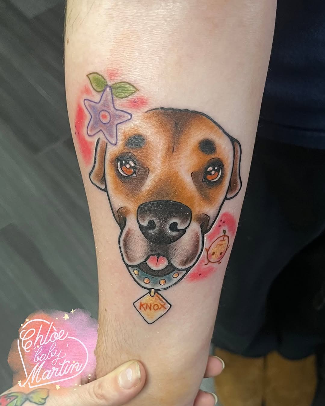 A cute doggie portrait for the ever so lovely Evie!! ♡ Plus you know we had to throw some Stardew flair in there since the baby looks similar to one of the babies you can pick in the game!! ദ്ദി ˉ͈̀꒳ˉ͈́ )✧ Please more full color stuff, I’ve got time left early Thursday and Friday this upcoming week!! (✿ᴗ͈ˬᴗ͈)

lined with @randy_r  machine 

︶⊹︶︶୨୧︶︶⊹︶
#dayton #daytontattooartist #femaletattooartist #daytonfemaletattooartist #queer #femaleartist #stardew #valley #stardewvalley #stardewvalleytattoo #cutetattoos #dogtattoo #pettattoo #color #custom #stardewtattoo