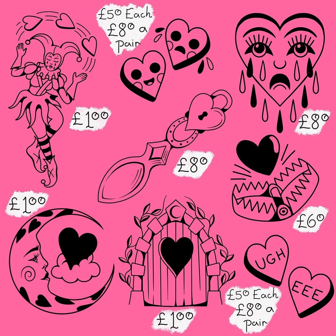 (SOLD OUT) VALENTINES DAY FLASH, FRIDAY 14th FEB

Want Valentines plans? Wether you’re happily married or chronically single, this is the perfect opportunity to get a tattoo. I’ll be offering all these pieces on FRIDAY 14th FEB Valentine’s Day! Usual flash day rules apply >>> DM to book, it’ll be first come, first serve with slots. I’ll update the post once I’m fully booked. Flash pieces are limited to black ink only, set sizes and they usually won’t take longer than an hour latest if everything goes to plan. Preferably on arms and legs but I will make exceptions if I think it’s doable. Designs can also be tattooed multiple times throughout the day. Drop me a message and I’ll be happy to answer any queries and get you booked in! 
-
-
-
-
#heartattoo #flashtattoo #flashdaytattoo #flashday #valentinestattko #blackwork #darkart #tradtattoo #blackworktattoo #traditionaltattoo #oldschooltattoo #medievaltattoo #engravertattoo #tattoo #tattooflash #vegantattoo