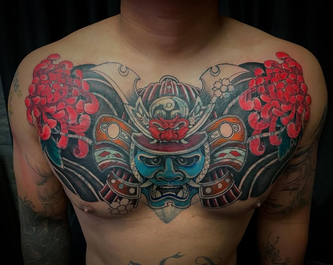 #japanesetattoo #chest #chestworkout #hanya #samurai #fresno #towerdistrict