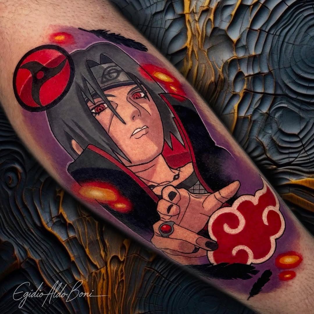 Itachi from Naruto 🍥 Thanks @andrefollo94 per la fiducia Done with @joaopintomachines tattoo machine: line, shadow and color @worldfamousink 🔥 Sponsored by: @joaopintomachines 🔥 #tattoo #tatuaggi #tattooing #cartoon  #tattooenergy #tattooitalia #traditional #tattooartist #neotradtattoo #narutoshippuden #itachinarutoshippuden #narutotattoo #besttattoos #besttradtattoos #topclasstattooing #delightcartidges #italiantattooers #animetattoo #animetattoo #delightneedles #oldlines #boldtattoo #boldtattoos #art #lodi #loditattoo #lodivecchio #santangelolodigiano #itachitattoo #narutoitachi #naruto