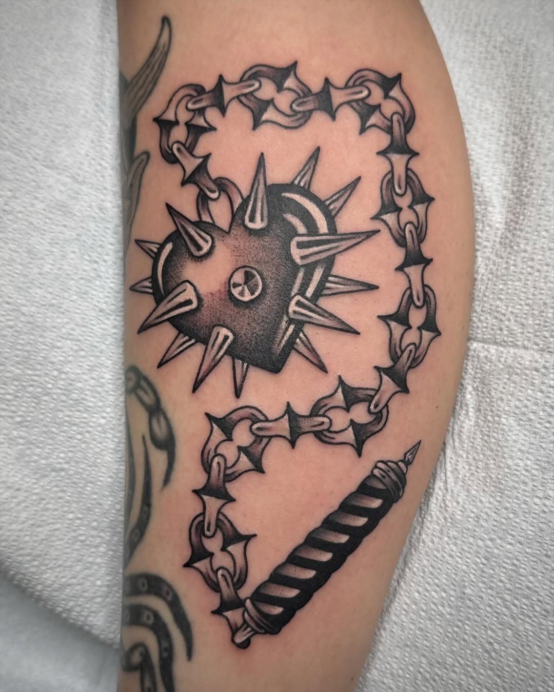 Here’s a spikey heart 
-
-
-
-
-
-
#black13tattoo #danielhughestattoos #tattoo #tattoos #tattooartist #tattooer #nashville #tattoosnob #nashvilletattooer #tattoodo #tennesseetattooer #nashvilletn
#tradtitionaltattoo #colortattoo #blackandgreytattoo
#neotraditional #neotraditionaltattoo #theend #macetattoo #hearttattoo #flailtattoo #stippletattoo