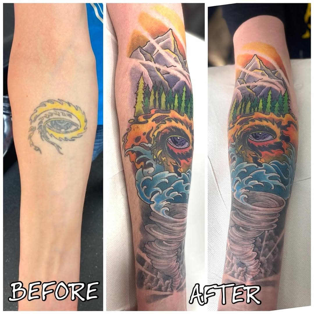 A recent cover up by Carl, adapting the existing shape to an elemental forearm piece 🔥💨🌊🌲(some parts healed, some fresh)

If you’d like to enquire about cover ups then send us over what you have along with references of the type of piece you were wanting to go on top, please note that not everything is possible without laser removal.

.
.
.
.
.
#rudeboystattoo #rudeboystudios #norwich #norwichgram #norwichtattoo #norwichtattooist #norwichartist #norwichtattoos #headtattoo #floraltattoo #mandalatattoo #dotworktattoo #tattooideas #tattooinspo #tattoo #tattoos #tattooshop #ink #inked #coveruptattoo