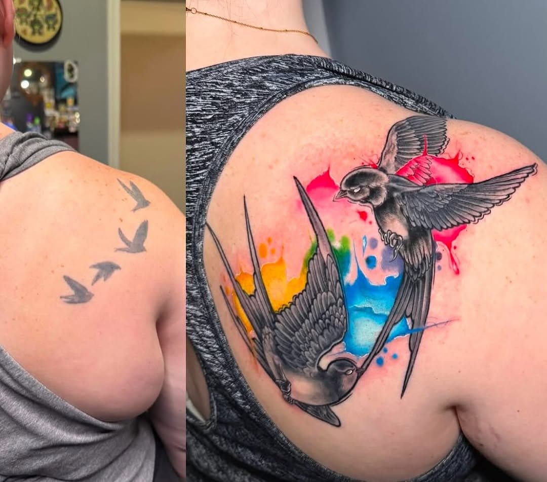 Beautiful Coverup by Justin! 🎨 @justin_tyme_tattoos #watercolortattoo #watercolortattoos #watercolortattooartist #birdtattoo #birdtattoos #swallowtattoo #coveruptattoo #coveruptattoos #coveruptattooartist #fleshtattoocompany #ftc #fleshtattoo #marylandtattooartist #marylandtattoos #baltimoretattooartist #marylandtattooer #harfordcounty #harfordcountymd #baltimoretattoo #baltimoretattooer #harfordcountytattoo #dmvtattoos #dmvtattoo #tattoo #baltimoretattooartist #fallston #belairtattoo #customtattoo #customtattoos #mdtattooartist