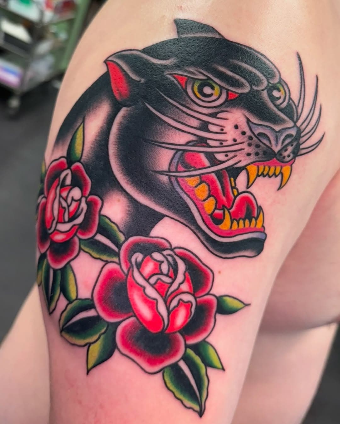 Panther with two roses done with artistic freedom, thanks you Drew, yer the man.