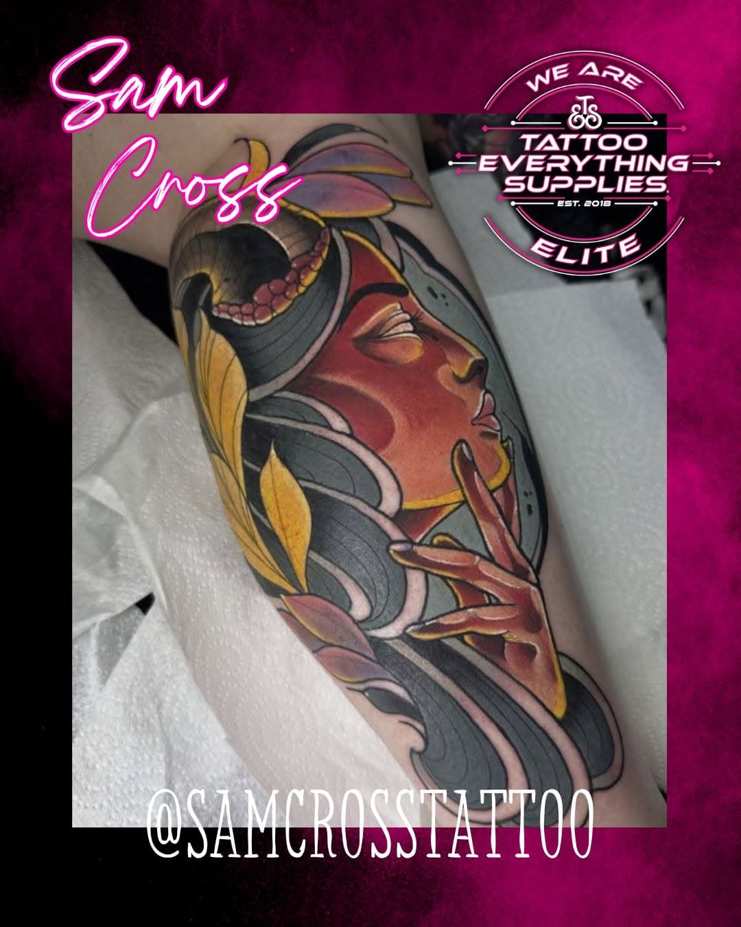 Stunning design created by our amazing sponsored artist @samcrosstattoo at @skindeep_uk #tattoofreeze this weekend. 🔥🔥 LOVE IT 

#tattooeverythingelite #tattoosupplier #tattoo #familyrun #tattooartist