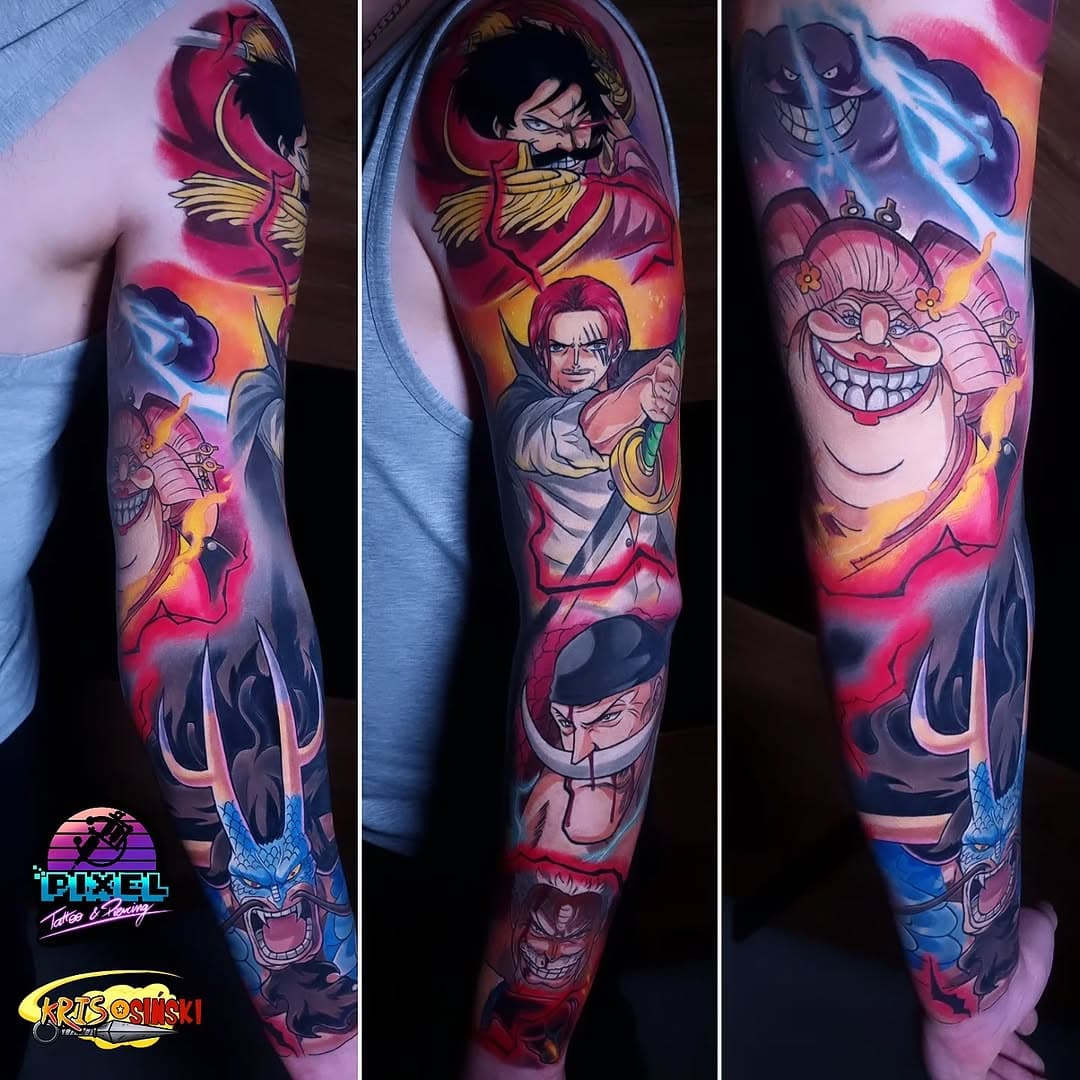 One Piece sleeve finished for Michał.
Thank u for trust and see you nex time🫡
Done with @pepax.official @barberdts_polska 
.
.
.
.
.
#tatuaże #anime #animeedits #animelover #animeart #otaku #pepaxcartridges #pepaxlance #polskichlopak #polskadziewczyna #onepiece #onepiecetattoos #op#edwardnewgate #shanks #kaido #bigmom #garp #golddroger