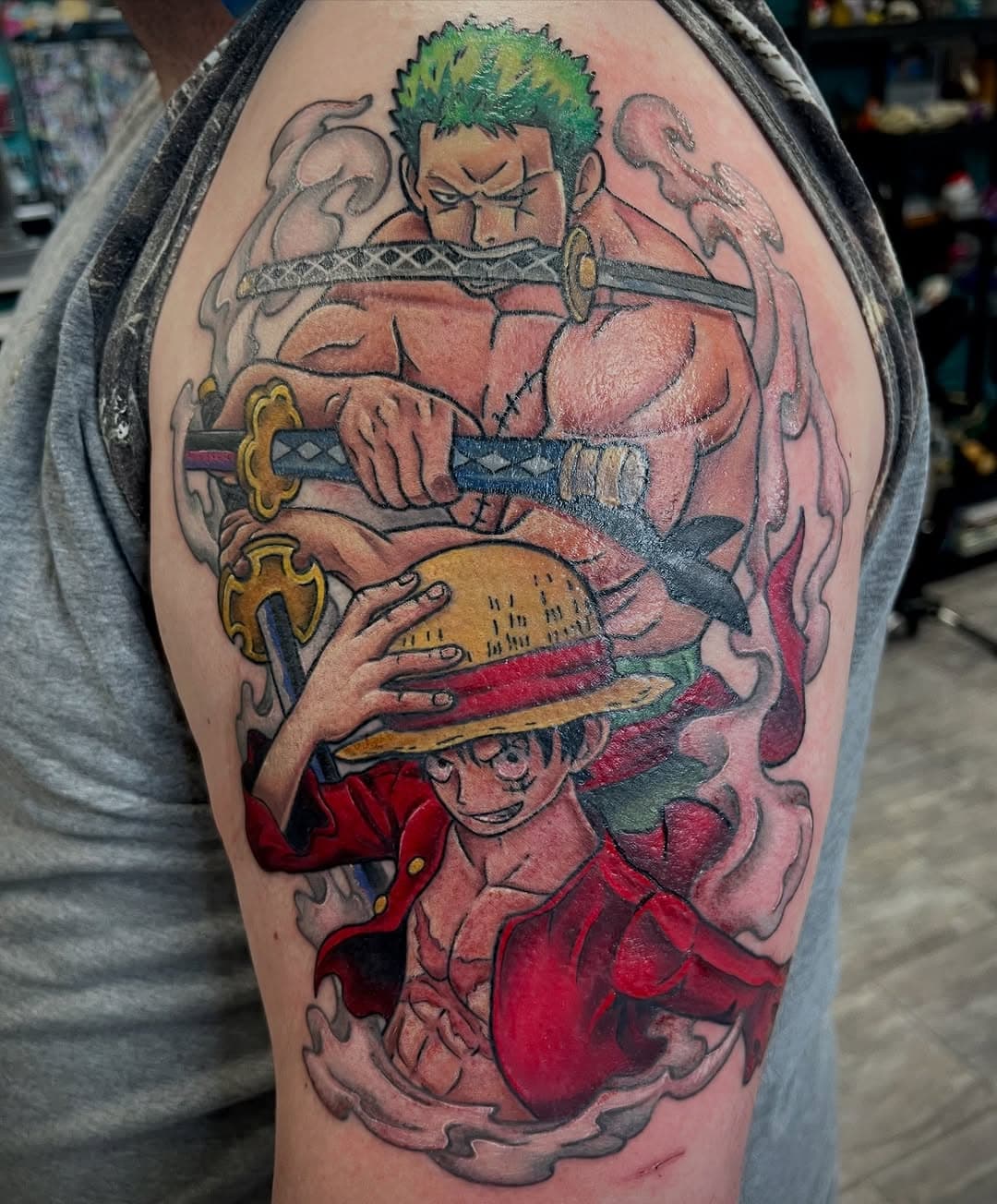 “I’m Going to Become King of the Pirates!”
🏴‍☠️ 
.
.
.
#onepiece #tattoo #monkeydluffy #zoro #anime #geekytattoo #mn #tattooartist #nerdytattoo