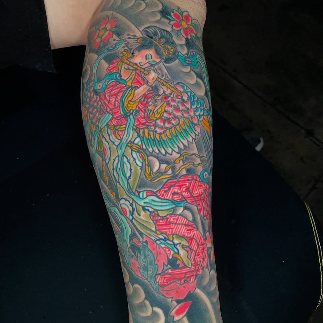 #traditionaltattoo #traditionaljapanesetattoo #japanesetattoo #pheonixtattoo #goodcleanfun #legsleeve #dallas #texastattoo