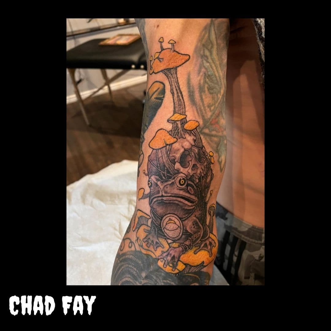 @chadmaxfay // Mushroom frog for Leo! Based on design from client. I am booking! DM or email chadmaxfay@gmail.com to set something up!
