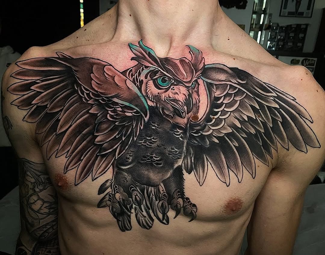 •OWL CHEST• done at @theironstattoo with @wos_tattoo_equipment #chromatattooink #barcelonatattoo #neotradsp #bodyart #inked #blackandgreytattoo #terrassa #terrassatattoo #tatuaje #dermagloink #tattoo #newtraditionalist #wostattooequipment #solidtattoos #fillertattoos #stencilstufftattoos #tattoodesign #addictedink #spaintattooartist #colors #drawink #tattooideal #truelove #tattooartist #barcelona #solidink #owltattoo