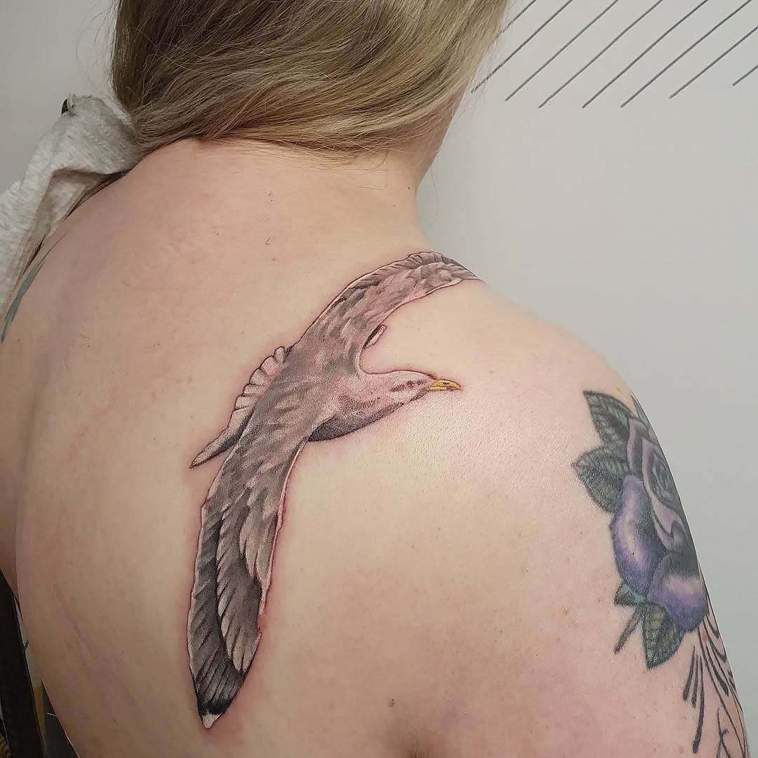 A Herring Gull for Helena, thank you for travelling @_.flock #charlotterosstattoos #flock #birdtattoo