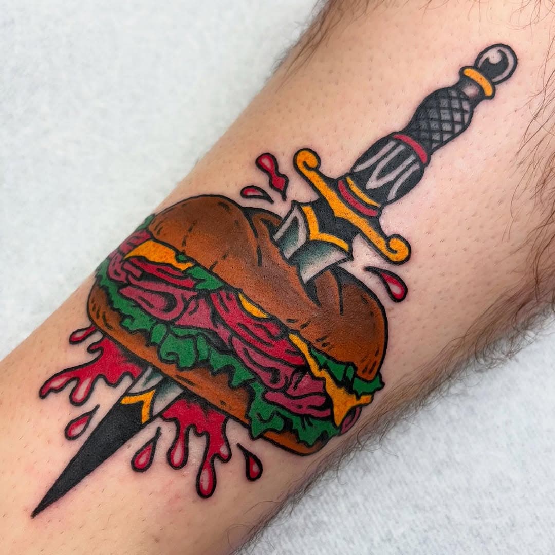 Sandwich made to order thank you @virtual_jonsanity! 

#torchtattooshop #anaheim #tattoo #traditionaltattoo #orangecounty #orangecountytattoo #bright_and_bold #americantraditional #tattoosnob #tradworkers #oldlines #americanatattoos #sandwich