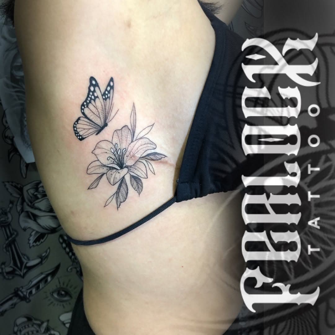 🦋🌺TATTOO TRAÇO FINO 🌺🦋 #manaus #blackworktattoo #borboleta